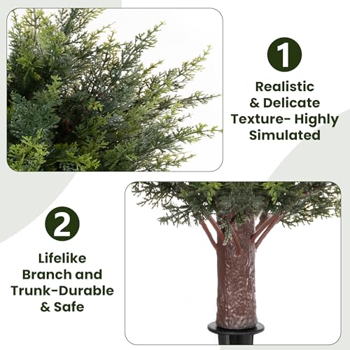 AENTGIU 23.6" Artificial Cedar Topiary Ball Trees, 2-Pack Outdoor Faux Cypress Shrubs with Ground Spikes, UV Resistant Fake Greenery Bushes for Front Porch Planters, Patio, Entryway, Garden Decor