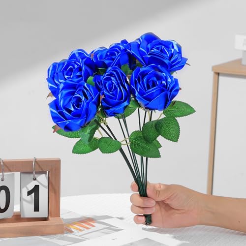 Half-Finished Satin Flower Petals, 100Pcs for DIY Everlasting Roses,Eternal Flowers Bouquets & Floral Art Perfect for Wedding Bouquets, Anniversary (Pre-Made) - color: 100 Pcs Royal Blue