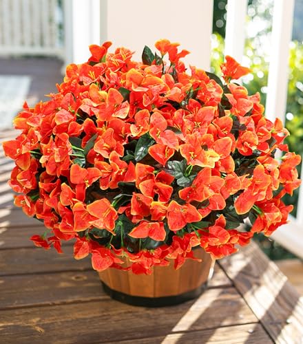 Artificial Flowers for Outdoors Spring Summer Porch Decor, 4 Bundles Fake Bougainvillea Realistic Silk Flowers for Outside UV Resistant Faux Outdoor Plants for Planters Patio Yard Balcony Home, Orange - color: Orange