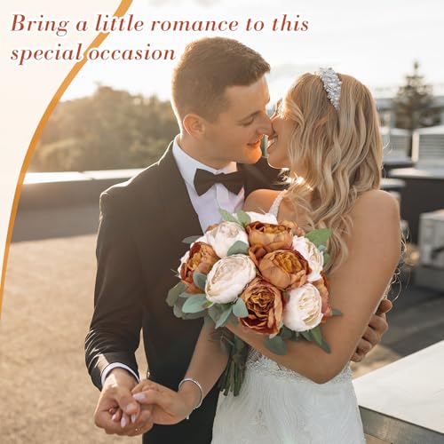 Zeyune 50pcs Artificial Peonies Flowers 4'' Fake Peonies DIY Craft Silk Flower Bulk for Home Wedding Bridal Bouquet Birthday Dining Room Table Centerpieces Backdrop Party Decor(Orange and Milky White) - color: Orange and Milky White