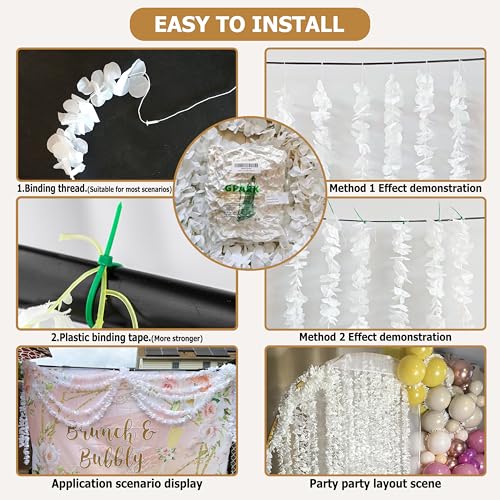 GPARK 10 Pack 6.5 Feet / 78 inch Wisteria Artificial Fake Hanging Flowers Silk Vine Ratta Plants Leaf Garland for Home Wedding Party Garden Outdoor Greenery Wall Decoration White
