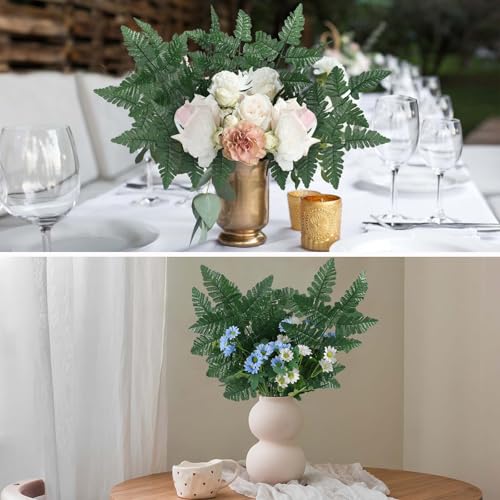 60 Pack Artificial Fern Leaves, 17 Inch Realistic Faux Fern Greenery Stems, Lifelike Fake Foliage for Wedding Arch, Home Decor, Vase Filler, Floral Arrangements, No Maintenance