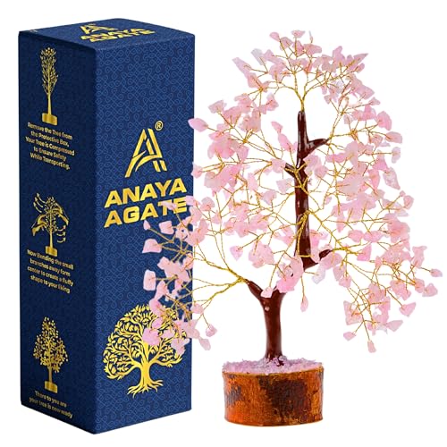 ANAYA AGATE Crystal Tree of Life Rose Quartz Healing Crystal Trees for Home & Office Decor, Handmade Gem Money Bonsai Trees for Positive Energy, Good Luck Decor, Birthday Gifts for Women, Mom - color: Rose Quartz Golden Wire