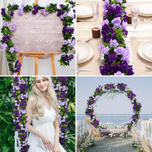 Floweroyal 6 Pack Artificial Flower Garlands 7.9FT Fake Rose Vines Silk Flowers Hanging Rose Ivy for Wedding Arch Party Home Garden Wall Decor (Purple) - color: Purple, size: 6pcs