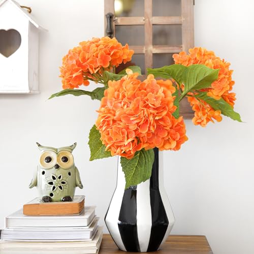 FiveSeasonStuff Real Touch Silk Hydrangea Flowers, 2 Large Long Stem Artificial Flowers for Floral Arrangements (Autumn Orange) - color: Autumn Orange