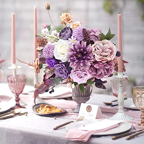 AmyHomie Artificial Purple Flowers Combo Silk Mix Peony Rose Hydrangea Fake Flowers w/Stem for DIY Wedding Bouquets Centerpieces Arrangements Table Party Bridal Baby Shower Home Fall Decor - color: Purple