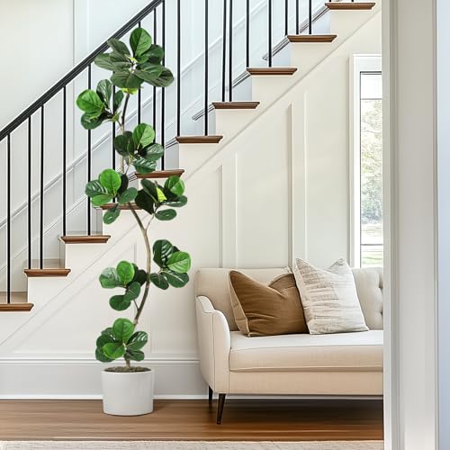 GarveeHome Artificial Fiddle Leaf Fig Tree - 7 ft Fake Plant with Black Nursery Planter, Large Floor Plants for Home or Office Decor - Artificial Plants Indoor Outdoor, Housewarming Gift - size: 7ft