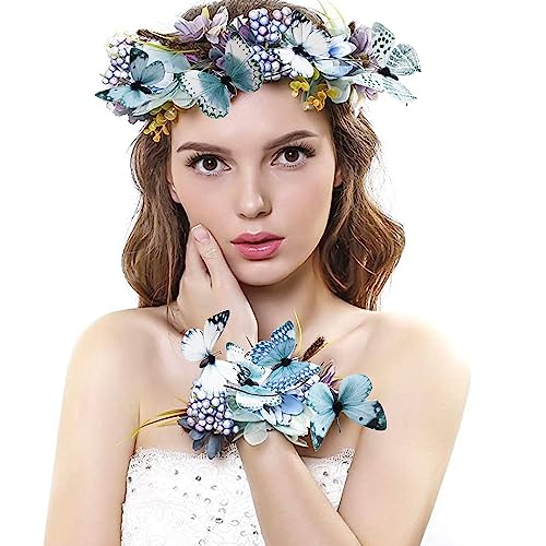 Artificial Butterfly Garland, Fake Butterfly Decorative Vines, DIY 3D Unique Hanging Decor for Home Wall, Easter, Spring, Flowers, Party, Wedding Arch, Shopping (Lake Blue) - color: Lake Blue