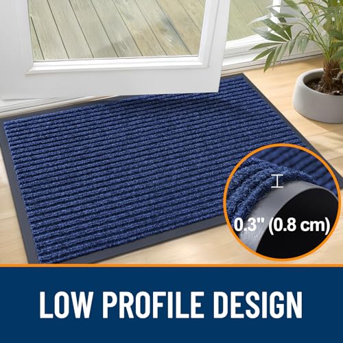 OLANLY Front Door Mat Indoor Outdoor Entrance, Waterproof Heavy Duty Doormat, Fade Resistant, Low Profile, Easy Clean Patio Porch Welcome Floor Mats for Entry, 29.5x17, Blue - color: Blue, size: 29.5" X 17"
