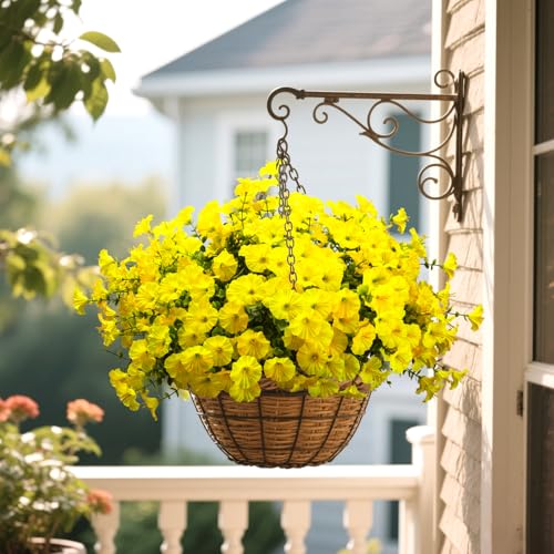 Grunyia Artificial Flowers - 16 Bundles UV Resistant Yellow Faux Silk Plastic Outdoor Fake Plants, Realistic Greenery Foliage for Porch Planter Window Box Garden Indoor Home Decor - color: Yellow