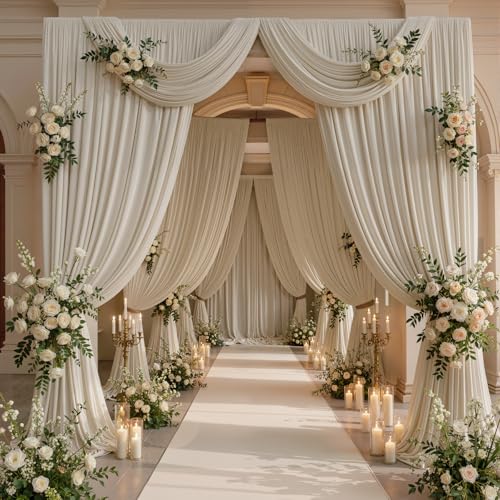 50ftx10ft Wrinkle Free Beige Backdrop Curtains for Parties, 10 Panels 5x10ft Silky Polyester Photo Backdrop Drapes Back Drop Cloth Drapery for Wedding Birthday Photography Backgrpund - color: Beige, size: 50ftx10ft