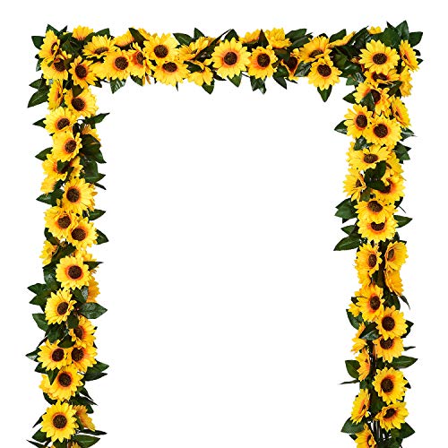 DearHouse 3 Pack Artificial Sunflower Garland Silk Sunflower Vine Artificial Flowers with Green Leaves for Wedding Table Home Decor