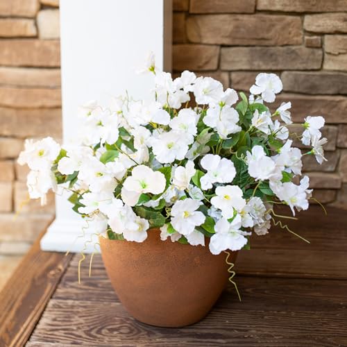 Fake Hibiscus Artificial Flowers for Outdoors Spring Summer Decoration, 6 Bundles Silk White Hibiscus Flowers Bouquet UV Resistant Look Real Faux Plants for Outside Planter Front Door Porch Balcony - color: White