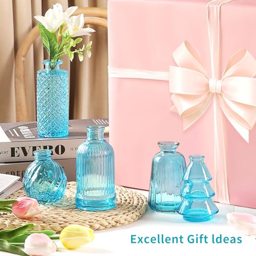 Glass Bud Vase Set, Mini Vases for Flowers, Bulk Vintage Mini Vases for Centerpieces Wedding Decor, Home Flower Décor, Candle Holders, Diffuse Bottles, Hydroponic, (Pack of 30,Sky Blue) - color: Sky Blue, size: 30 pcs