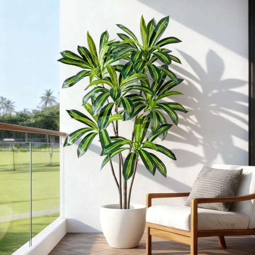 Artificial Trees Large Tall Fake Tree Fiddle Leaf fig Indoor Outdoor Realistic Big Faux Patio Plants Floor Dracaena Decorative for Home Living Room Office Bedroom Porch Outside Patio para decoracion - size: 5ft