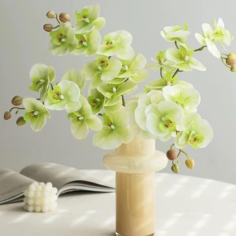 4-Pcs Artificial Flowers Real Touch Latex Phalaenopsis 17.7inch Artificial Orchid Stem Bouquets for Wedding Party Home Garden Decor,Green - color: Green