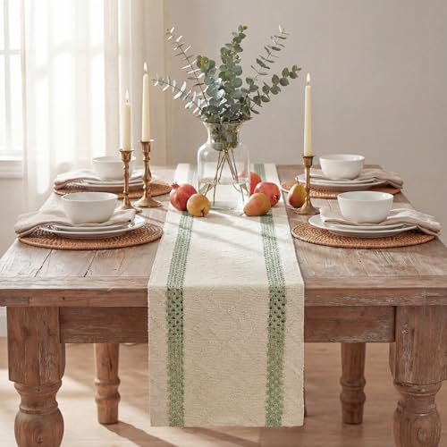 Artoid Mode Sage Green Stripe Woven Table Runner, Seasonal Holiday Hollow Kitchen Dining Table Decoration for Home Party Decor 12x72 Inch - color: Sage Green, size: 12" x 72", Table Runner