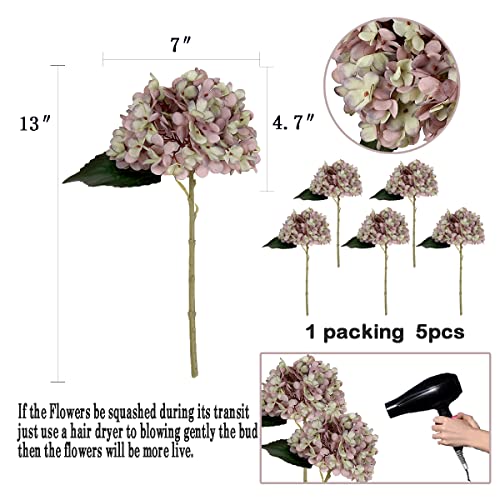 6Pcs Artificial Fake Flowers Plants Silk Hydrangea 1 Flower Head Arrangements Wedding Bouquets Decorations Plastic Floral Table Centerpieces Home Kitchen Garden (Gray Purple) - color: Gray Purple