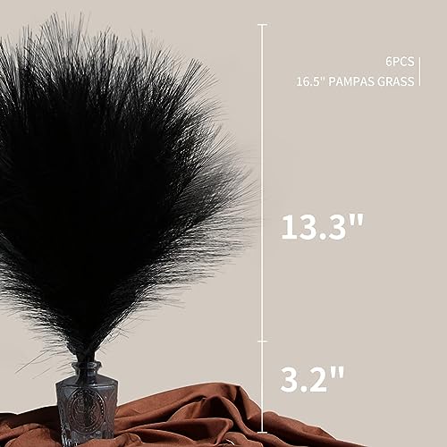 ZIFTY 6-Pcs 17" Black Pampas Grass Faux Pompas Fluffy Artificial Fake Flower Gothic Decorations for Black Bathroom Decor Vase Filler Ins Style Modern Home Decor Halloween (Black) - color: Black, size: 17in 6pcs