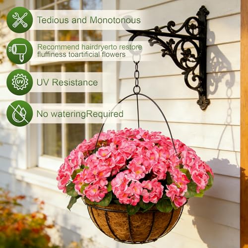 12 Bundles Artificial Geranium Fake Flowers for Outdoor UV Resistant, Outside Spring Pink Flower Decoration for Home Kitchen Table Cemetery Garden Planter, Front Door Silk Faux Plants - color: Rose Pink, size: 12ps