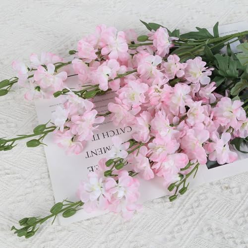Light Pink Delphinium Artificial Flowers 5 PCS, 38.5" Tall Flowers for Floor Vase Pink Silk Flowers Realistic Artificial Snapdragon for Wedding Home Party Centerpiece for Table - color: Light Pink