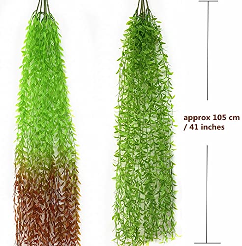 Artificial Vines, Hanging Ivy 10 Pack (Green 5Pcs Red 5Pcs) Fake Weeping Willow Greenery Leaves Plastic Plants Faux Garland Vine for Indoor Outdoor Wall Baskets Wedding Party Decoration - color: Vines/ Green 5pcs & Red 5pcs