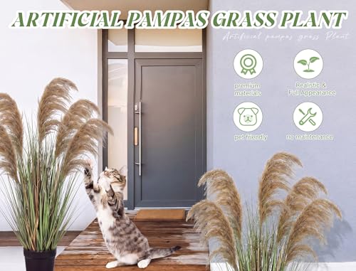 Jexine 2 Pcs Pampas Grass Potted Plants 4 ft Tall Artificial Grass Potted Artificial Greenery Floor Plants Tall in Pot for Housewarming Gift House Garden Bathroom Lobby Outdoor Decoration (Fall) - color: Fall, size: 4 ft
