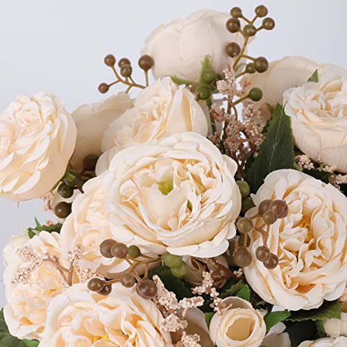 Artificial Peonies Silk Flowers, Beige Faux Peony Bouquet 4 Bundles Florals Arrangements Decor for Farmhouse Home Boho Wedding Table Centerpiece, Fake Plastic Flowers Bulk for Vase Decoration (Beige) - color: Beige, size: 4PCS