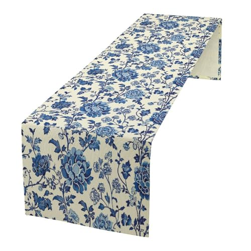 Vintage Flower Table Runner for Linen Table Decor, Retro Botanical Blue Floral Printed for Dining Room, Kitchen, Farmhouse, Wedding Party, Holiday Decorate 13" x 36" - color: Floral_17, size: 13"W x 36"L (Pack of 1)