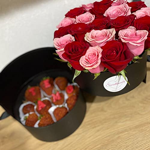 UNIKPACKAGING Premium Quality Round Flower Box 2 TIER Gift Boxes with Lid Size 7.8 dia x 7 inch (Black) - color: Black
