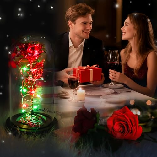Childom Mothers Day Flowers Gifts for Mom from Daughter Son,Birthday Gifts for Women Mom Grandma Wife,Flowers for Delivery Prime,Rotating Red Light Up Rose in A Glass Dome,Anniversary Valentines Gifts - color: Rotating Red Colorful Large