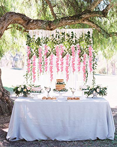 DearHouse 6 Pack Artificial Fake Wisteria Vine Ratta Hanging Garland Silk Flowers String Party Home Wedding Decor, 3.75 Feet/Piece,Pink - color: Pink