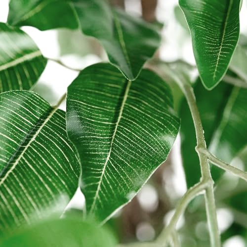 Artificial Tree in Multicolor Textured Geometric Shapes Illustrations Planter, Fake Ficus Silk Tree for Indoor and Outdoor Home Decoration - 75" Overall Tall (Plant Pot Plus Tree) - style: Ficus Tree