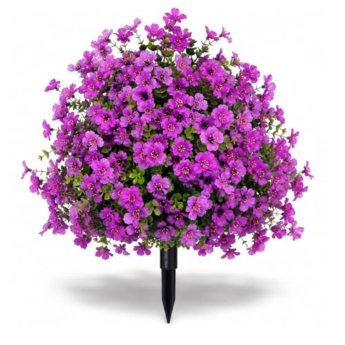 Artificial Petunias with Ground Stake - UV Resistant & Waterproof Faux Flowers for Outdoor Indoor Garden, Yard, Planter, Porch & Home Decor (Purple 1 Pcs) - color: Purple 1 Pcs