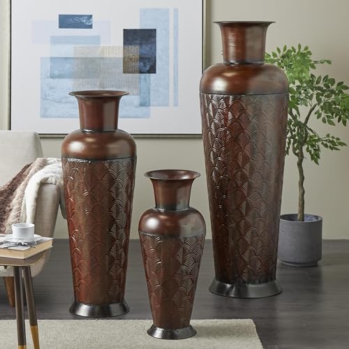 Deco 79 Metal Decorative Vase Tall Centerpiece Vases with Geometric Designs, Set of 3 Vases for Home Decoration 53", 40", 27" H, Dark Brown - color: Dark Brown, size: 53", 40", 27"H