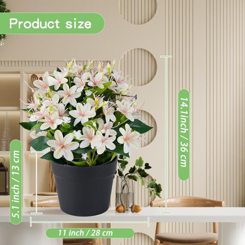 14'' Artificial Plants Fake Lily Flowers in Pot for Home Garden Indoor Outdoor Spring Summer Decorations (White) - color: White