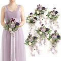 Ling's moment Artificial Bridesmaid Bouquets Set of 6,Purple Wedding Flower Bouquets Lilac Rose Floral Bouquet Bridal Bouquets with Ribbon Ceremony Anniversary,7-inch Diameter - color: Prpl-lilac & Gold
