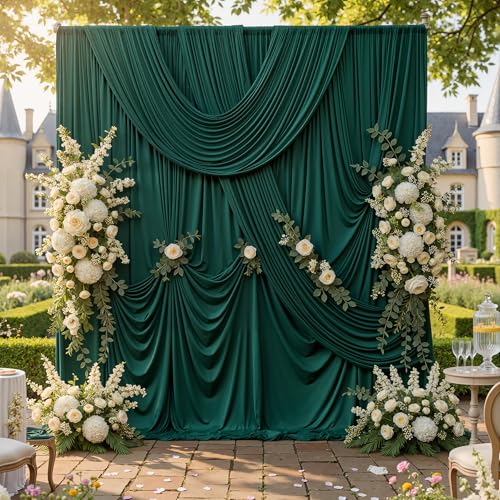 10ftx10ft Hunter Green Backdrop Curtains for Parties, Wrinkle Free 2 Panels Silky Polyester Photo Backdrop Drapes Back Drop Cloth Drapery for Wedding Birthday Photography Background - color: Hunter Green, size: 10ftx10ft