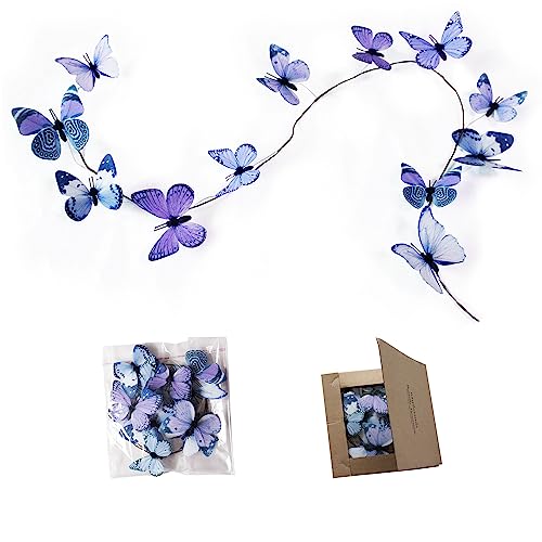 Artificial Butterfly Garland, Fake Butterfly Decorative Vines, DIY 3D Unique Butterfly Hanging Decor for Home Wall Easter Spring Flowers Party Wedding Arch Shopping (Dark Blue) - color: Dark Blue