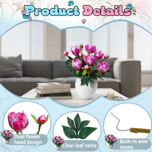 ucky 6PCS Fuchsi Peonies Artificial Flowers, Realistic 2 Heads Silk Peonies with Stems & Buds, 17.51" Faux Peony Bouquets for Wedding Centerpieces DIY Home Table Vase Decor - color: Fuchsi