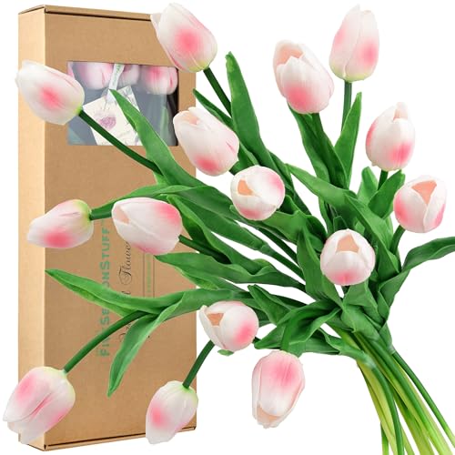 FiveSeasonStuff Real Touch Tulips Artificial Flowers – 15 Stems Faux Tulip Bouquet in Gift Box for Wedding, Home Decor, Party, Floral Arrangements (Jaipur Soft Pink) - color: #3 Jaipur Soft Pink