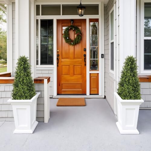 3ft Artificial Boxwood Topiary Trees (Set of 2) - UV Resistant Faux Plants Outdoor, Realistic 36" Fake Cone Bushes and Shrubs for Front Porch, Planter, Patio - Low Maintenance & Evergreen - color: Boxwood Light Green, size: 36in