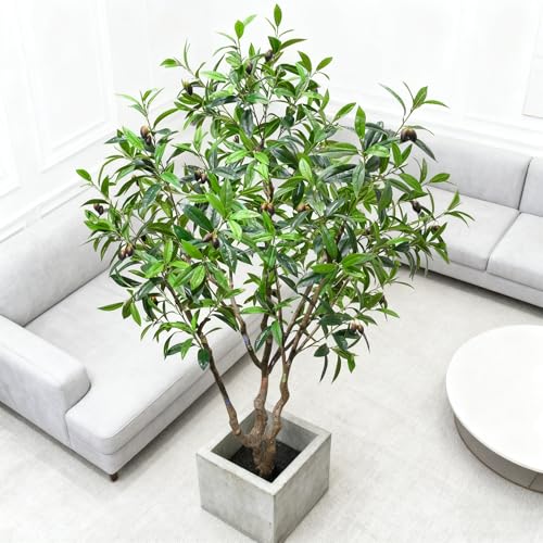 7.5ft Large Realistic Artificial Olive Tree with Olives - Premium Silk Mediterranean Faux Tree with Bendable Branches & Sturdy Base for Indoor Outdoor Farmhouse Office Decor - size: 7ft 6in