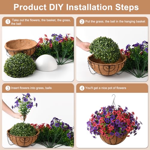 ZFProcess Artificial Flowers Hanging Baskets, Multicolor 12 Bundles Faux Flower Outdoor Hanging Basket Spring Summer Decoration, Fake Flowers Plants for Porch Patio Balcony Home Yard Decor (Fuchsia) - color: Peach Red