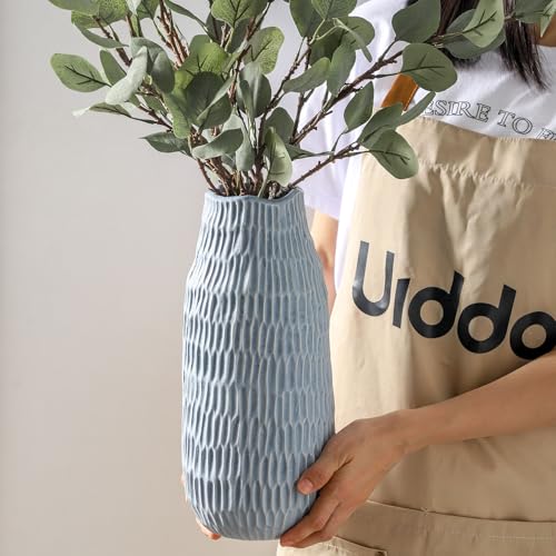 Uiddo 12.6 Inch Mat Blue Modern Handmade Ceramic Vase, Rustic Farmhouse Decorative Flower Vases for Home Decor,Pampas Grass Bouquet, Living Room,Kitchen,Office,Bedroom,Centerpiece Table Decorations - color: Mat Blue-12.6inch