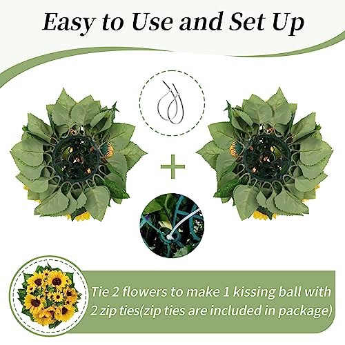 BLOSMON Sunflowers Artificial Flowers Ball - 10 Pcs Fake Yellow Sunflower Flowers CenterPieces Decoration for Wedding Table - Silk Kissing Floral Arrangements for Home Party Event DIY Decor | Wedding Table Decoration Artificial Floral Arrangements - Faux