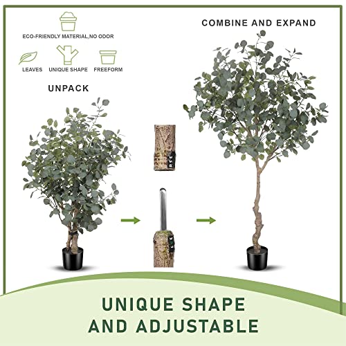 LYERSE 6ft Artificial Eucalyptus Tree in Plastic Nursery Pot, Tall Faux Eucalyptus Stems Fake Plants with 846 Silver Dollar Leaves, Artificial Trees for Office House Living Room Home Decor Indoor - size: 6ft