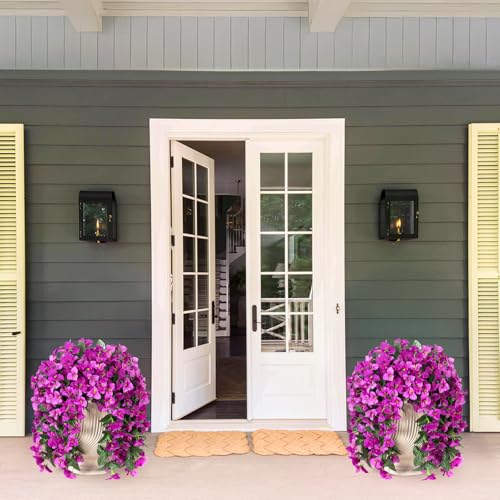 INXUGAO 2 pcs Artificial Faux Bougainvillea Flowers Plants for Outdoor Outside Summer Decoration, Fake Silk UV Resistant Long Trailing Vines for Front Door Porch Planter Balcony (Double Lotus) - color: Double Lotus