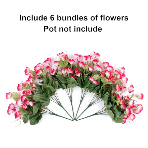 Hoppwodd Hibiscus Artificial Flowers for Outdoors Spring Decoration, 6 Bundles Faux Silk Flowers UV Resistant Look Real Artificial Tropical Flower Fake Plants for Outside Planter Porch Patio, Pink - color: Pink