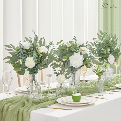 Serwalin 200pcs Artificial Mixed Eucalyptus Leaves Stems Bulk, 4Kinds Silver Dollar Eucalyptus Leaves Picks,Faux Eucalyptus Stems Sprays for DIY Bouquets Floral Arrangement Home Decor - color: Attractive Forest Green-200pcs